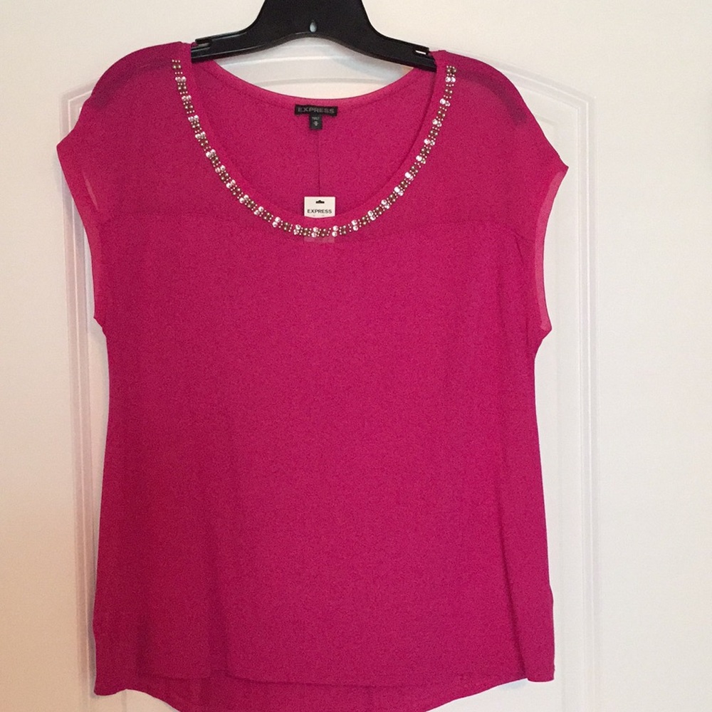 Pink top with rhinestone & bead embellishment
